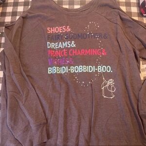 Disney Parks Cinderella Women's Size XXL Gray Sweatshirt LS Open Shoulder Plus